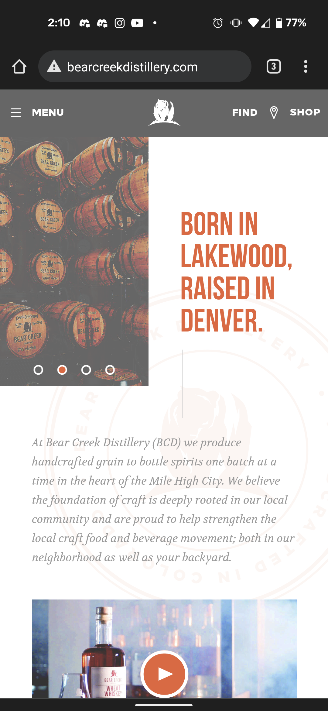 Screenshot of Bear Creek Distillery's main webpage